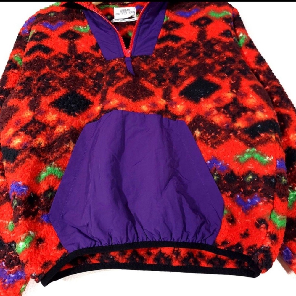 Urban Outfitters Sherpa 1/4 Zip Red Fleece Pullover, Small. - Picture 2 of 9